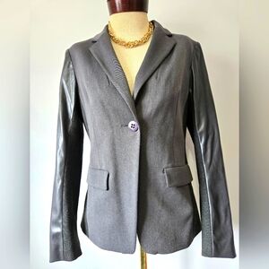LUNDSTRÖM Grey Blazer With Faux Leather Sleeves. Size 8